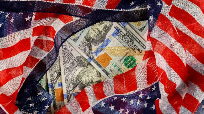 american flag and american money